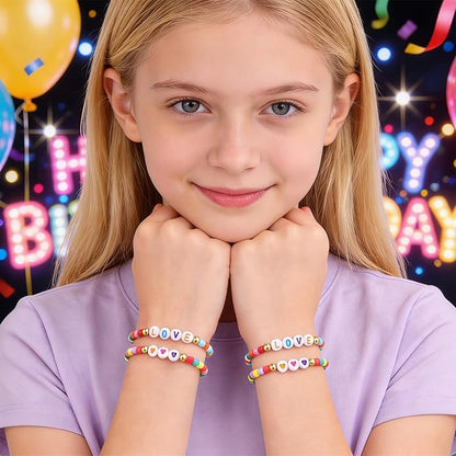 Friendship Bracelet Set for Women & Girls - Trendy Handmade Jewelry Gift with Love Charms, Rainbow Color, Boho Beads & Adjustable Design 8-Pack