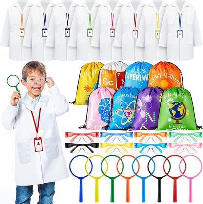 Lenwen 8 Sets Kids Science Experiment Kit with Lab Coat Scientist Costume Dress and Role Play Colorful Toys Gift for Boys Girls Kids Christmas Birthday Party