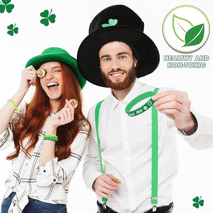 St. Patrick's Day Silicone Bracelet Green Shamrock Rubber Wristbands Bracelets Lucky Clover Silicone Bracelets for Irish Party Favor Supplies Decorations Gifts for Adult