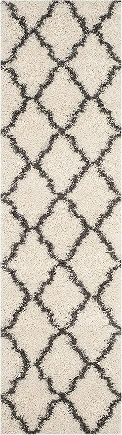 SAFAVIEH Dallas Shag Collection 2'3" x 8' Ivory / Dark Grey SGDS257H Trellis Non-Shedding Living Room Bedroom Dining Room Entryway Plush 1.5-inch Thick Runner Rug