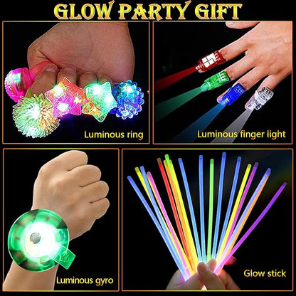 105Pcs Glow in the Dark Party Supplies, Neon Party Favors Rings Glasses Glow Bracelet Headband Finger Lights Glow Stick Light Up Tube Wedding Concert Bash Birthday Graduation Glow Party