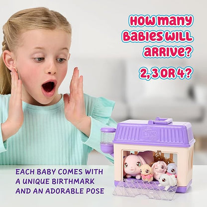 Little Live Pets Bunny Mini Interactive Live Pet Toy Set, Hutch Animal Playset with 3 Surprise Babies, 20+ Sounds, Bunny Accessories for Girls Toys for Ages 3+