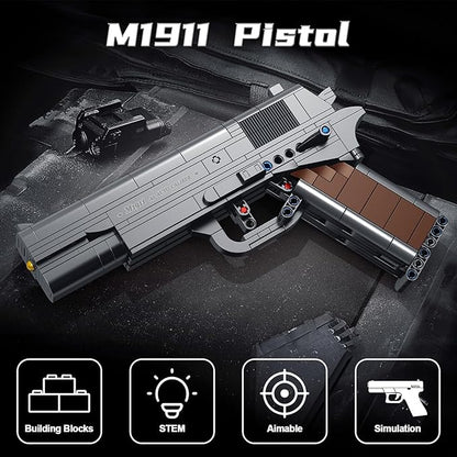 Finger Rock M1911 Pistol Model Guns Building Blocks Toy Set, DIY Simulation Handheld Gun Mechanical Model Kits, 333 pcs Collectible Construction Shootable Sniper Toys Gifts for Teens Boys Aged 14+