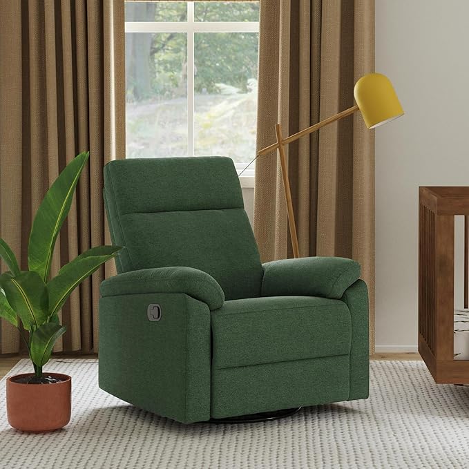 DaVinci Suzy Swivel Recliner in Pine Green, GREENGUARD Gold & CertiPUR-US® Certified