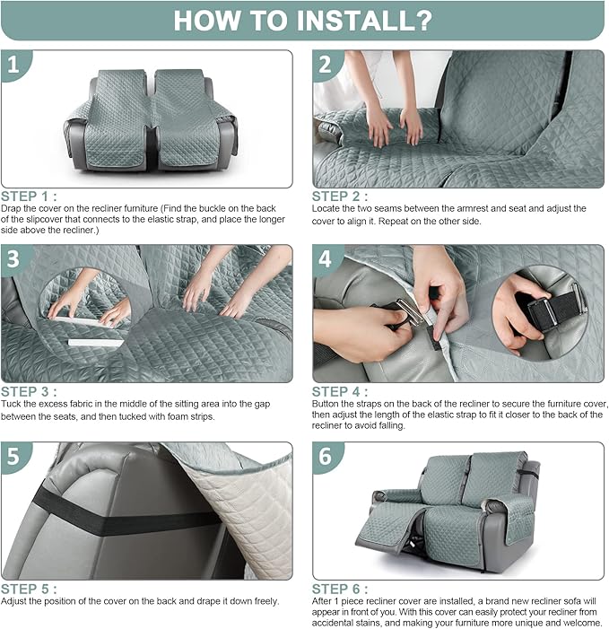 TAOCOCO Loveseat Recliner Cover Non-Slip Sofa Slipcover, Pet Cover for Loveseat Recliner with Elastic Straps, Washable Reclining Loveseat Cover Recliner Furniture Protector (2 Seater, Mint)