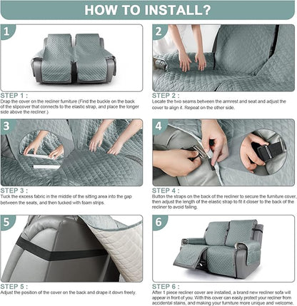 TAOCOCO Loveseat Recliner Cover Non-Slip Sofa Slipcover, Pet Cover for Loveseat Recliner with Elastic Straps, Washable Reclining Loveseat Cover Recliner Furniture Protector (2 Seater, Mint)