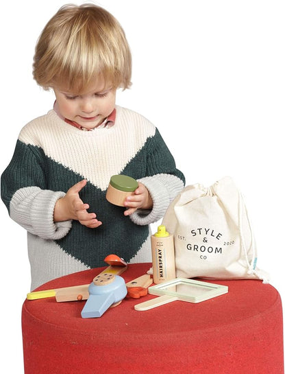 Manhattan Toy Style & Groom 9 Piece Wooden Toddler & Kids Pretend Play Hair Styling & Grooming Kit