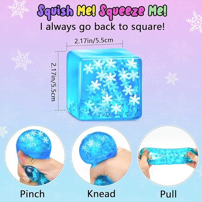 Squishy Fidget Toys Adults Stress Cube - Glow in The Dark Snowflakes Sensory Toys for Kids with Autism Stress Balls for Kids Teens Squeeze Squishy Toys Easter Basket Stuffers