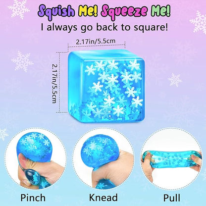 Squishy Fidget Toys Adults Stress Cube - Glow in The Dark Snowflakes Sensory Toys for Kids with Autism Stress Balls for Kids Teens Squeeze Squishy Toys Easter Basket Stuffers