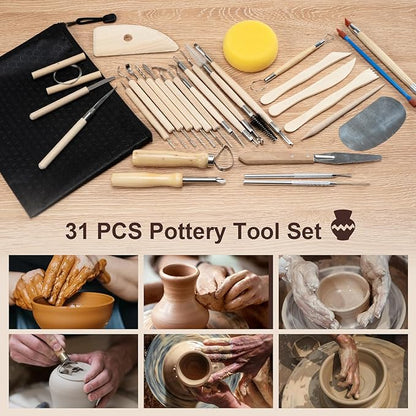 Amrules Clay Tools Kit, 31 PCS Pottery Tools, Practical Polymer Clay Sculpting Tools Kit, Air Dry Clay Tools Set for Beginner, Adults, Pottery Craft, Carving, Drawing, Molding, Modeling, Shaping