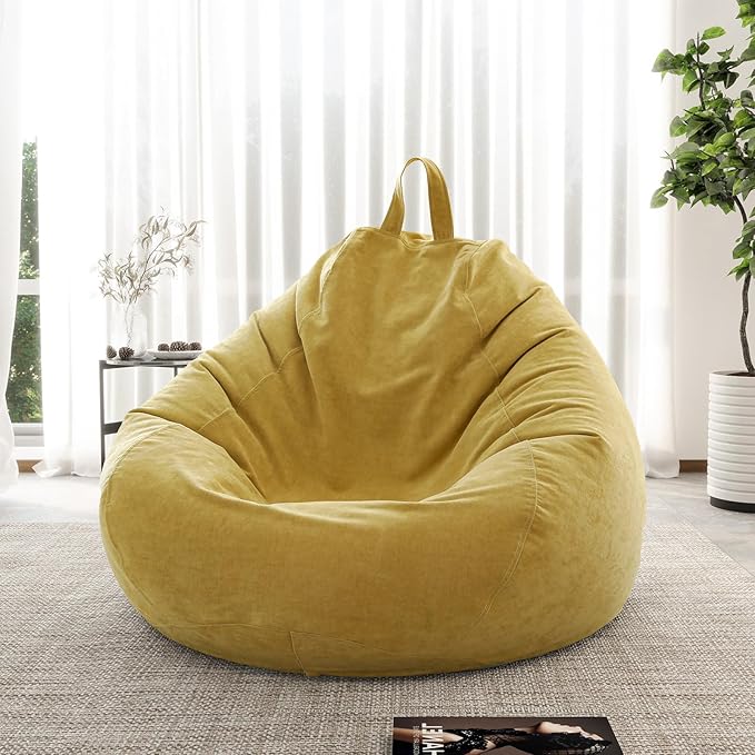 Child Bean Bag Cover(No Filler), Polyester White Bean Bag Cover Stuffable Bean Bag Memory Foam Soft Premium Corduroy Stuffable Bean Bag Plush Toy For Kids,35"*30"*30"