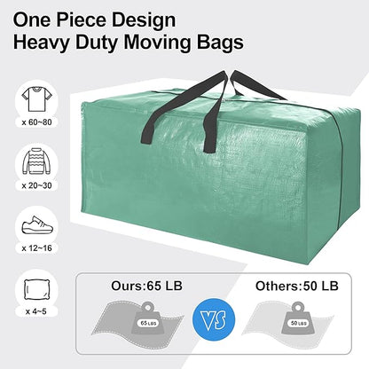 VELVETSURE 12 Pack Heavy Duty Large Moving Bags W/Backpack Straps - Strong Handles & Zippers, Storage Totes For Space Saving, Fold Flat, Alternative to Moving Box and Storage Bin, Teal