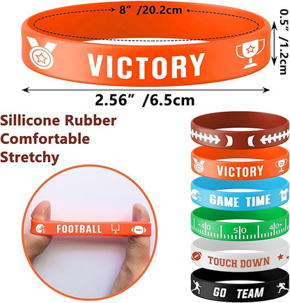 Lesnala 48 PCS Football Silicone Wristband Rugby Bracelets for Kids and Adults Motivational Sports Themed Party Supplies Classroom Rewards 6 Styles