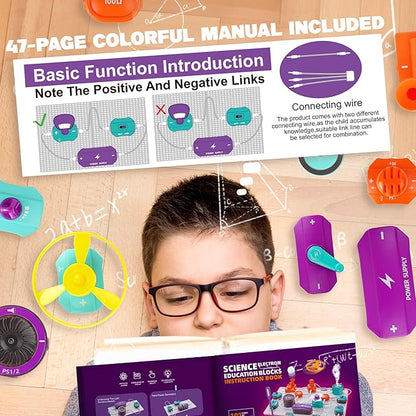 Circuit Board for Kids, SMILESSKIDDO 45 PCS DIY Electronics Exploration Kit with 100+ Projects, Physics Science Experiments Kit, School Family STEM Kits Educational Toy Gift for Kids 6+