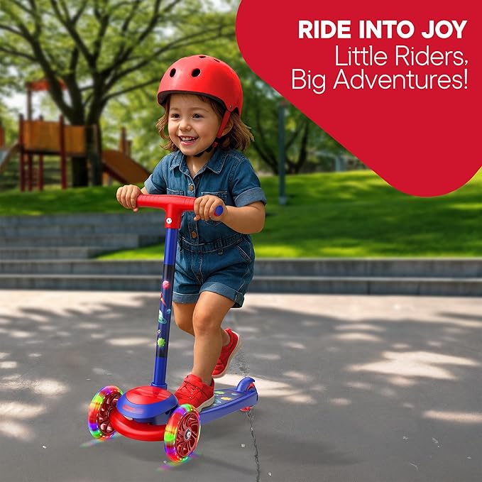 3 Wheel Scooter for Kids, Smooth Light Up LED Front Wheels, Wide Anti Slip Deck, Rear Foot Brake, Easy Lean to Steer Maneuvering, Indoor & Outdoor Ride On Toys for Ages 2 Up,