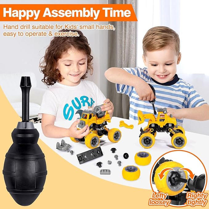 LUDILO 4PCS Take Apart Toys for 4 Year Old Boys Construction Toys with Electric Drill DIY Assembly Building Stem Toys Trucks Gifts for 3 4 5 6 7 8 Year Old Boys Girls Kids Learning Educational Toys