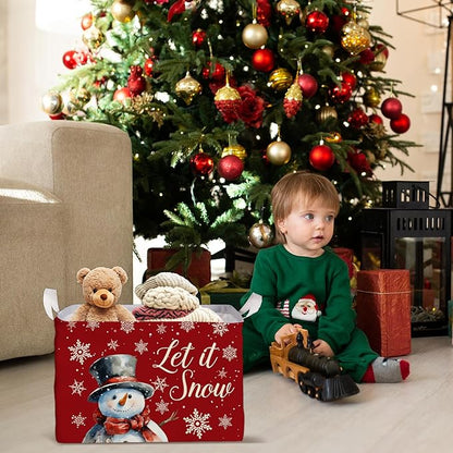 Merry Christmas Snowman Rectangular Basket,Waterproof Boxes with Handle, Toy Snowman Storage Box for Boys Girls, Merry Foldable Book Storage, Christmas Gifts Basket for Family, Christmas Party Decor