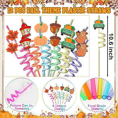 Erweicet Fall Party Favors 72 PCS Autumn Slap Bracelet DIY Stickers Plastic Straws Silicone Bracelets Tattoo Stickers Gift Bags for Kids Fall Harvest Party Classroom Rewards Goodie Bag Filler