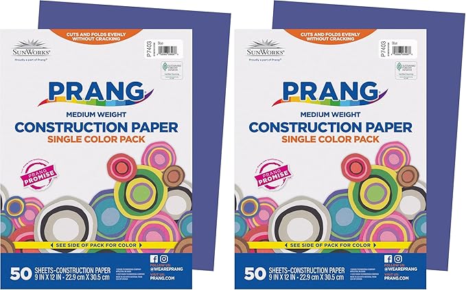 SunWorks 7403 Construction Paper, 9" x 12", 50 Sheets/Pack, Blue (Pack of 2)