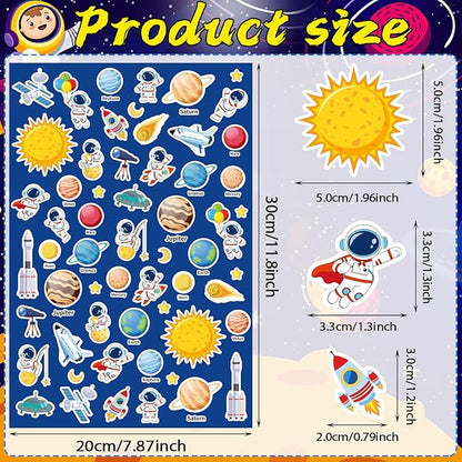 JULBEAR Spaces Foam Sticker for Kids Crafts, 300Pcs Bulk Colorful Planet Astronaut Rocket Self-Adhesive Foam Stickers for Birthday Party DIY Crafts Favor Scrapbooks Decorations Supplies