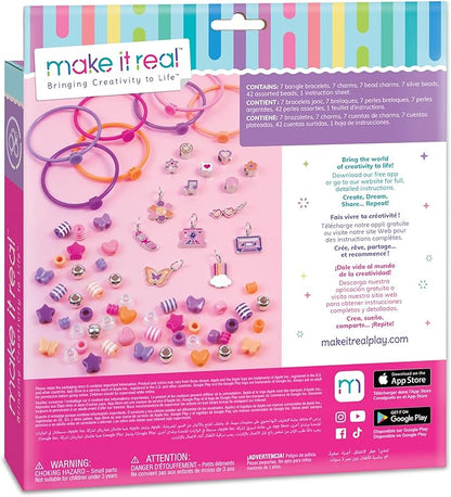Make It Real: DIY Fashion Beaded Bangle Bracelets - Create 7 Bracelets, 71pcs All-in-1 Jewelry Kit, Purple-Pink-Orange, Crafts, Girls & Kids Ages 8+