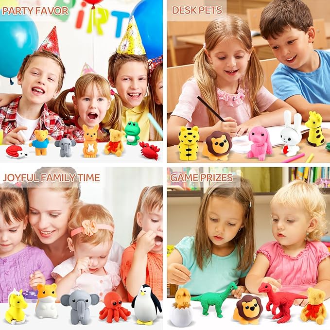 URSKYTOUS 81Pcs Animal Erasers Desk Pets for Kids Animal Pencil Erasers Bulk Puzzle Eraser Toys Gifts for Classroom Prizes,Game Reward,Treasure Box,Easter Egg Fillers,Goodie Bag Stuffers,Party Favors