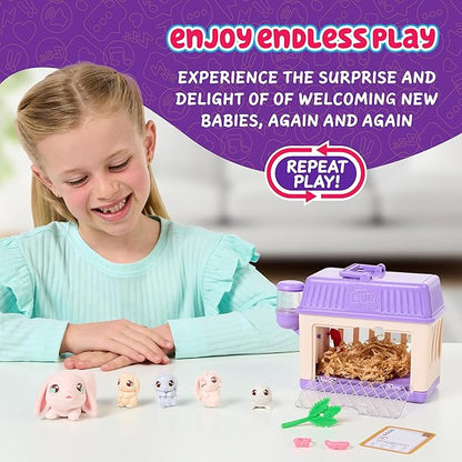 Little Live Pets Bunny Mini Interactive Live Pet Toy Set, Hutch Animal Playset with 3 Surprise Babies, 20+ Sounds, Bunny Accessories for Girls Toys for Ages 3+