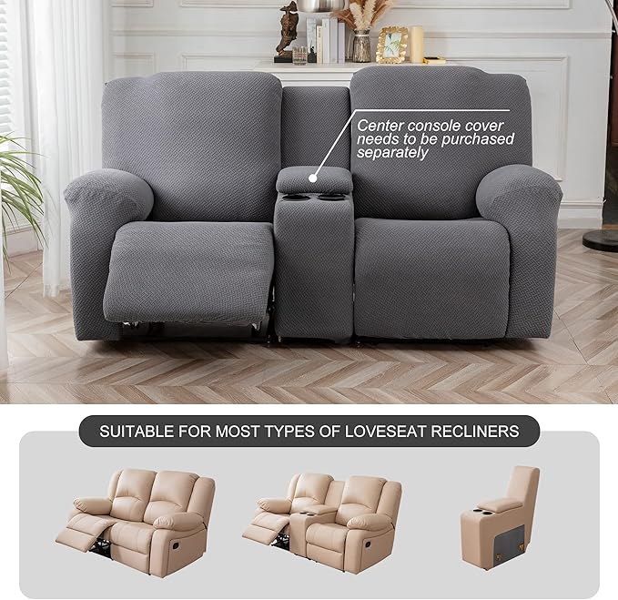 Genina Recliner Loveseat Cover Stretch Couch Covers Sofa slipcover for 2 Seat Reclining Couch Thick Jacquard Furniture Protector (Dark Grey)