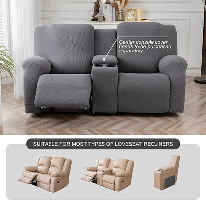 Genina Recliner Loveseat Cover Stretch Couch Covers Sofa slipcover for 2 Seat Reclining Couch Thick Jacquard Furniture Protector (Dark Grey)