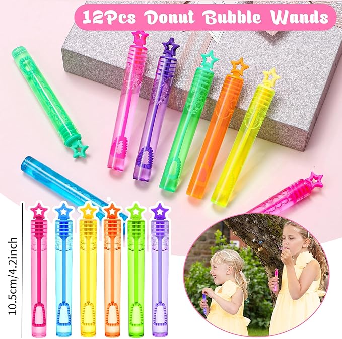 98 Donut Party Favors Two Sweet Birthday Party Supplies for Girls Kids Straw Bubble Silicone Bracelet Keychain Sticker Donut Themed Toy Gift Goodie Bag Stuffer Candyland Party Favors