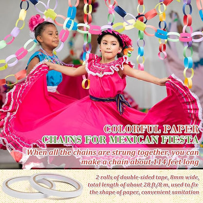 Lincia 600 Sheet Paper Chain Garland Strips 1x8 Inch with Double Sided Tape, DIY Construction Paper Chains for Birthday Wedding Holiday Party Decorations, Crafts Supplies (Mexican Festival)