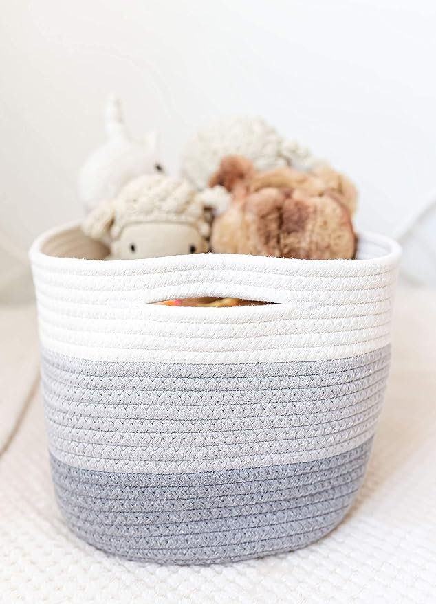 OrganiHaus Rope Baskets for Shelves - Set of 3 Woven Storage Baskets for Organizing, Closet & Toy Storage - 3-Toned Gray - 15x9x10
