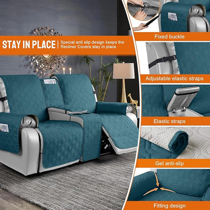 VANSOFY Loveseat Recliner Cover with Console 100% Waterproof Sofa Slipcovers Non-Slip Reclining Couch Cover Split Sofa Cover Furniture Protector for Pets, Dogs(Peacock Blue)