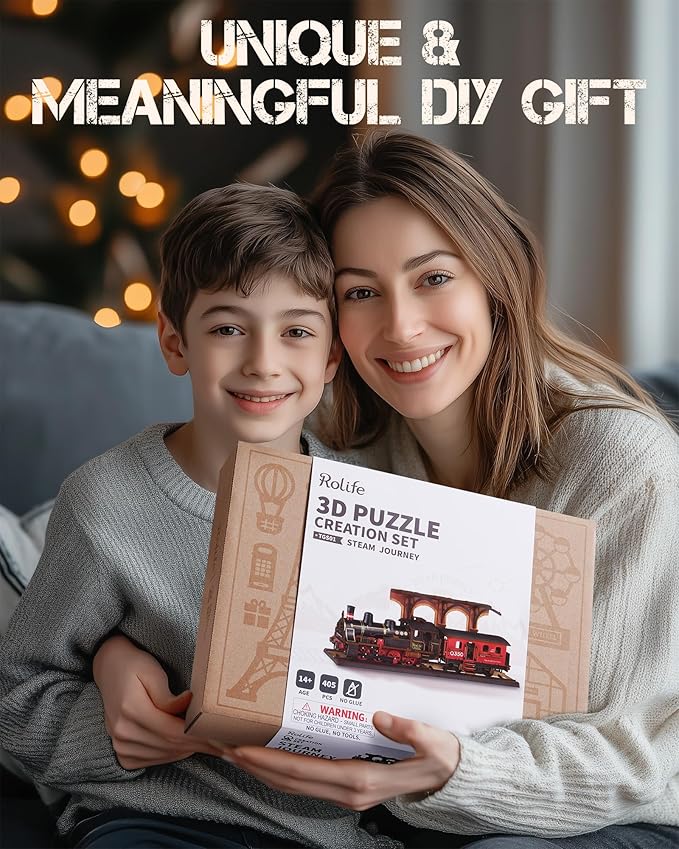 Rolife 3D Wooden Puzzle for Adults, DIY Wood Model Train Sets, Mechanical Vehicle Model Building Kits-Brain Teaser Puzzle Toys with 365 Pcs-Creative Birthday for Kids