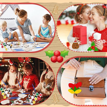 24 Pcs Christmas Party Favors Wooden Painting Craft Kits Birthday Party Supplies with Organza Bag for Goodie Bags Fillers Adult Thank You Gifts