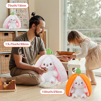 MIAODAM Cuddly Bunny Stuffed Animal, Kawaii Squishy Cute Easter Bunny Plush Turn Into Rabbit Fruit Doll Carrot Strawberry Pillow, Plushies Funny Bunny Toy for Baby