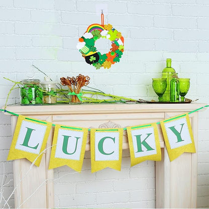 12 Sets St. Patrick's Day Shamrock Wreath Sign Decorations Foam St. Patrick's Day Craft Kits Lucky Shamrock Four-Leaf Clover Rainbow Foam Stickers for Kids Party Favors Classroom Activity Art Project