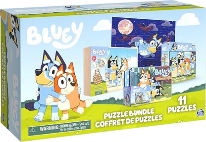 Bluey 11 Puzzle Bundle Set, 8- and 24-Piece Wood, Fuzzy, & Die-Cut Jigsaw Puzzles for Preschoolers and Kids