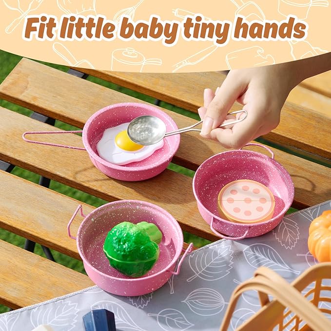 Kids Play Kitchen Toy Accessories Set Toddler Cooking Playset Colorful Stainless Steel Pots and Pans Birthday Gifts for 3+ Girls Boys (New Pink)