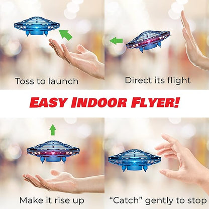 Force1 Scoot Hand Operated Drone for Kids or Adults - Hands Free Motion Sensor Mini Drones, Easy LED Indoor Rechargeable UFO Toy Flying Orb Ball Drone Toys for Boys and Girls (Blue)