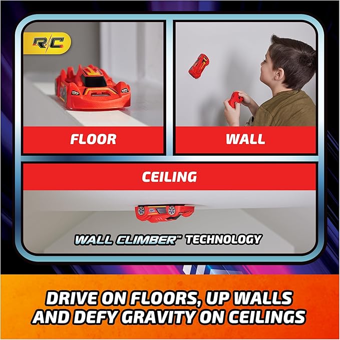 Air Hogs, Zero Gravity Sprint RC Car Wall Climber, Red USB Micro B Rechargeable Indoor Wall Racer, Over 4-Inches, Kids Toys for Kids Ages 4 and up