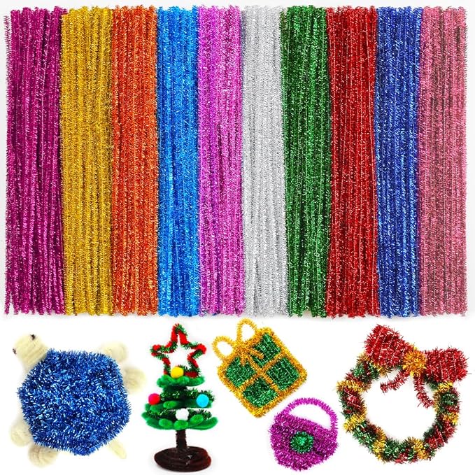Eppingwin 200pcs Pipe Cleaners, Glitter Pipe Cleaners Craft Supplies, 10 Colors Chenille Stems for DIY Arts Crafts Project
