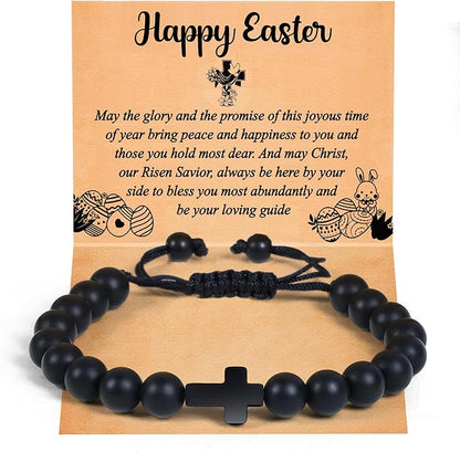 Partyprops Easter Basket Stuffers for Boys Teens Men, Black Easter Bracelet Cross Bracelet First Communion Baptism Confirmation Christian Easter Gifts for Son Daughter Teenager Girls Adults Men
