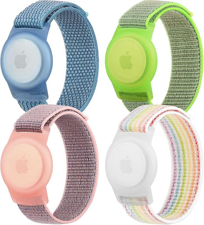 4 Pack Nylon Air Tag Bracelet for Kids, Soft Nylon Air Tag Wristband for Apple Air Tag, Adjustable Anti Lost Wristband for Toddler Baby, Boys, and Girls, Elders (Blue/GreenBlue/Rainbow)
