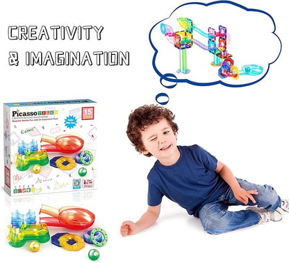 PicassoTiles Magnetic Marble Run Add-On Expansion Pack for Magnet Tile Building Blocks Maze Construction Toy Kit Educational STEM Learning Enhances Creativity Imagination Children Ages 3+ PTG01