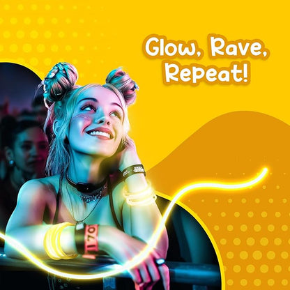 8" Glow Stick Bracelets - Bulk 50 Pack for Mardi Gras, St. Patrick's Day, and Nighttime Celebrations - Yellow