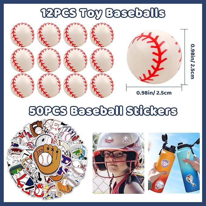 ANPHILE Baseball Party Favors, Baseball Birthday Party Supplies with Goodie Bags Slap Bracelets Stickers Mini Bouncy Balls Toy for Goodie Bag Stuffers,Classroom Prize