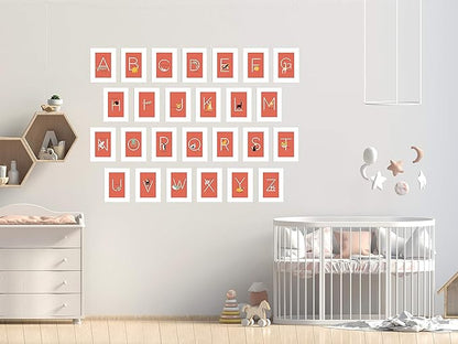 English Alphabets Flash Cards and Art Wall Cards - Set of 26 (5" x 7") Animal Alphabet Cards for Nursery Decor, Gifts, Kids Room, Classroom, by Kindred Sol Collective