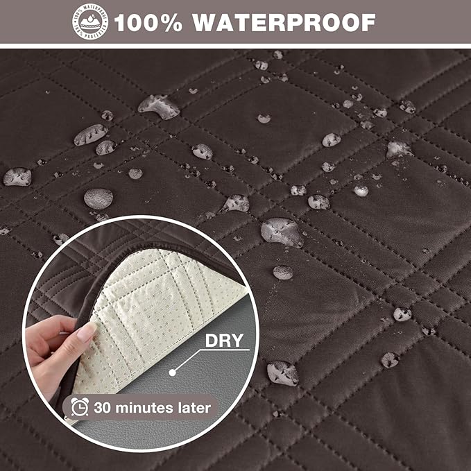 TAOCOCO 100% Waterproof Oversized Loveseat Recliner Cover, Non Slip Split Loveseat Covers for Reclining Loveseat with Elastic Straps for Kids Pets(Oversized 2 Seater, Chocolate)