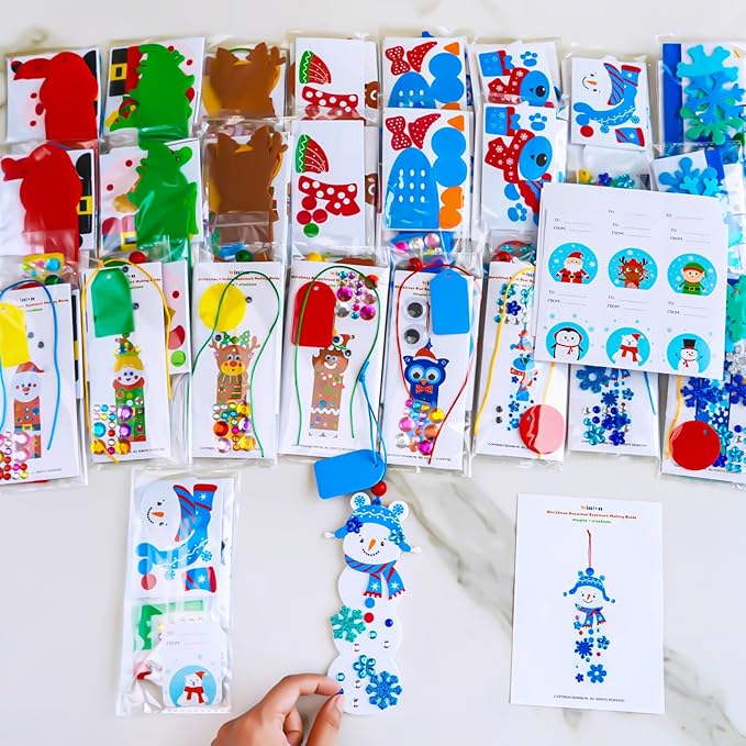 Winlyn 24 Sets Christmas Craft Kits Winter Crafts DIY Christmas Ornaments Bookmarks Decorations Festive Foam Stickers Christmas Arts and Crafts for Kids Holiday Classroom Art Activities Party Favors